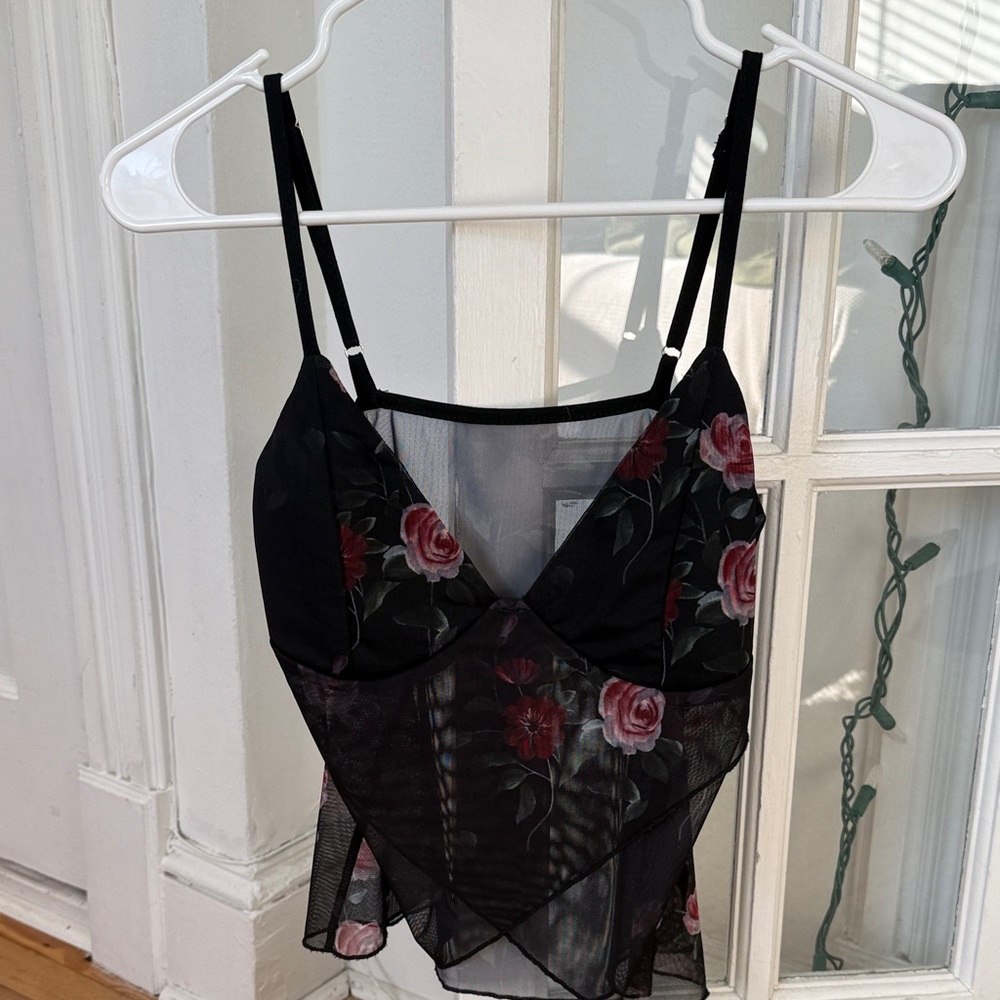 Black Floral Mesh Camisole